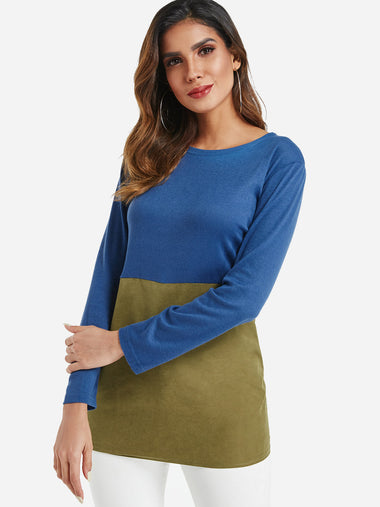 Wholesale Round Neck Colorblock Long Sleeve T-Shirts