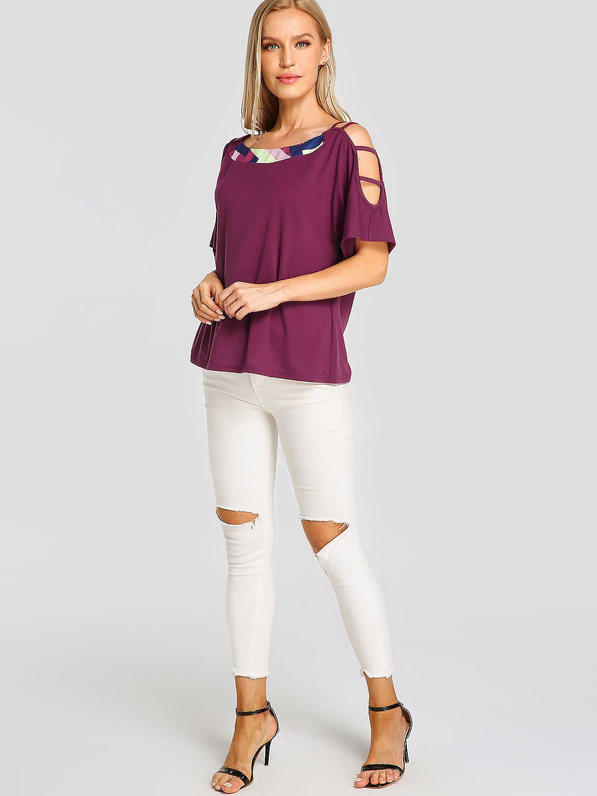 NEW FEELING Womens Purple T-Shirts