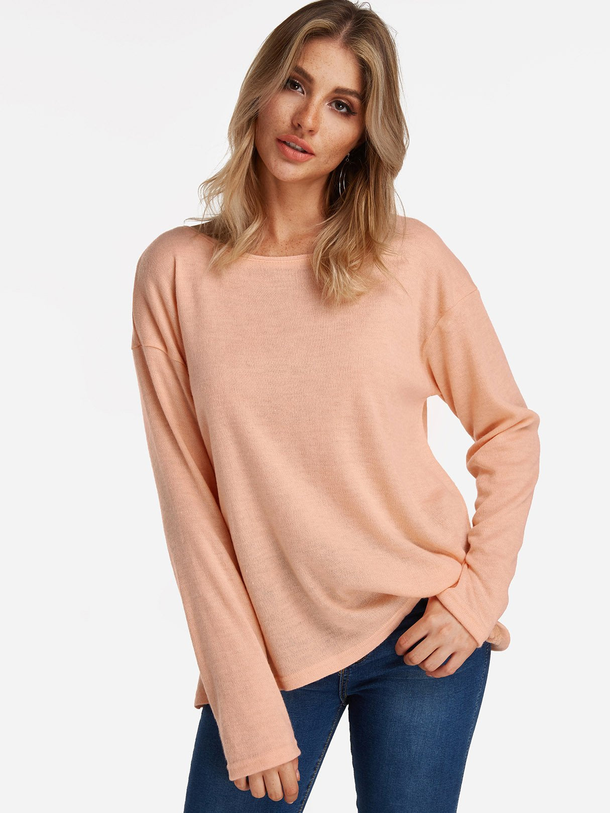 Wholesale Plain Long Sleeve Round Neck Fashion Tee