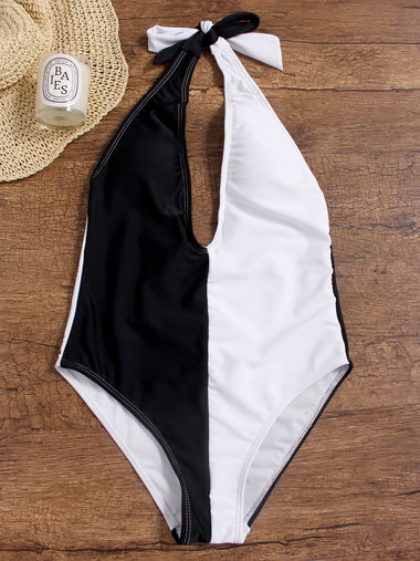 Wholesale Deep V Neck Sleeveless Black One-Pieces