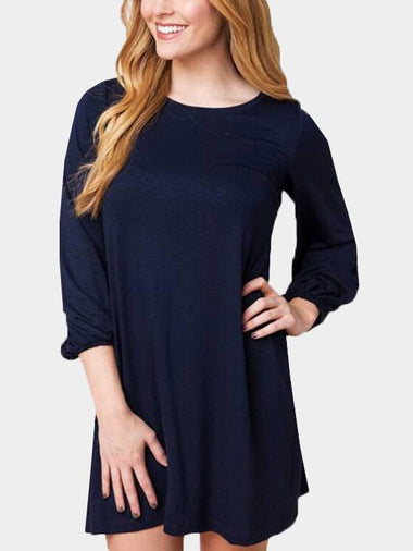 Wholesale Navy Round Neck Long Sleeve Casual Dresses
