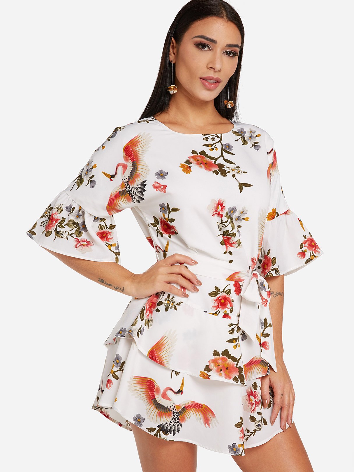 OEM Ladies White Floral Dresses