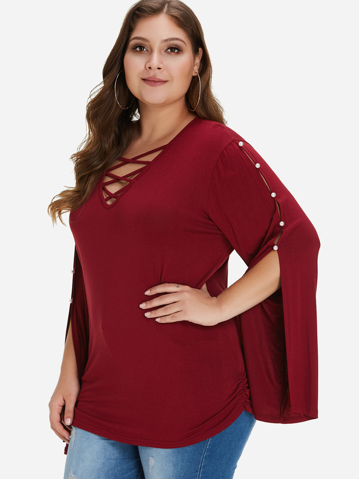 OEM Ladies Burgundy Plus Size Tops