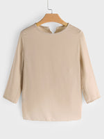 Wholesale Crew Neck Backless 3/4 Sleeve Khaki T-Shirts