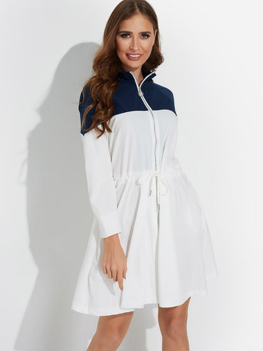Wholesale White Pullover Long Sleeve Zip Back Casual Dresses
