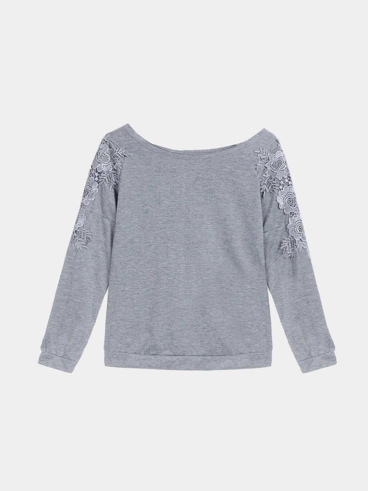 Wholesale Round Neck Lace Long Sleeve Grey Fashion T-Shirts