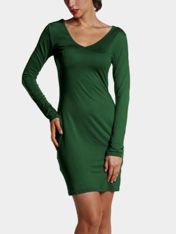 OEM Ladies Army Green V-Neck Dresses