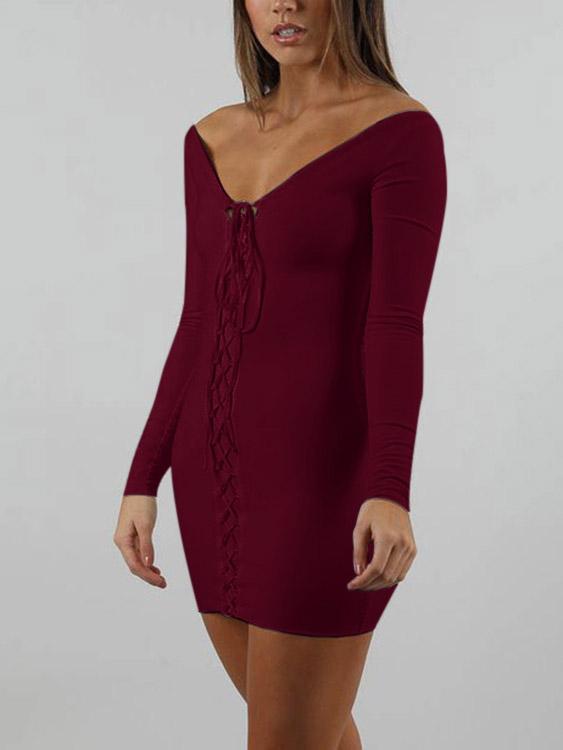 OEM Ladies Burgundy V-Neck Dresses