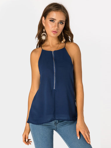Wholesale V-Neck Sleeveless Two Layers At Front Navy Camis