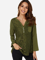 Wholesale V-Neck Plain Lace Long Sleeve T-Shirts