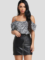 Wholesale Cold Shoulder Zebra Spaghetti Strap Half Sleeve Blouses