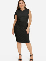 Wholesale Off The Shoulder Plain Tiered Short Sleeve Flounced Hem Black Plus Size Dress