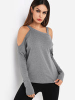 Wholesale One Shoulder Plain Long Sleeve Grey Top