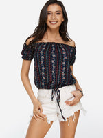 Wholesale Off The Shoulder Lace-Up Short Sleeve Top