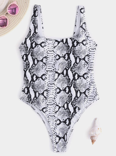 Wholesale White Round Neck Sleeveless Snake Backless High-Waisted One-Pieces Swimsuits