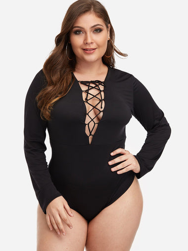Wholesale Plain Lace-Up Black Plus Size Intimates