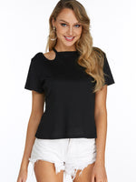 Wholesale Plain Cut Out Short Sleeve Black T-Shirts