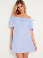 OEM Ladies Blue Off The Shoulder Dresses