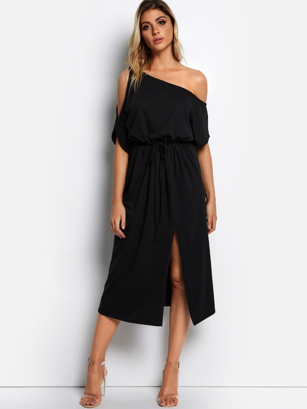 Wholesale One Shoulder Half Sleeve Plain Sexy Dress