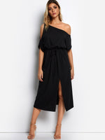 Wholesale One Shoulder Half Sleeve Plain Sexy Dress