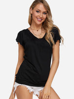 Wholesale V-Neck Plain Pleated Short Sleeve T-Shirts