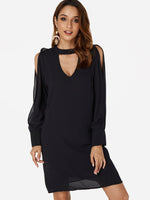 Wholesale Cold Shoulder Long Sleeve Chiffon Dress