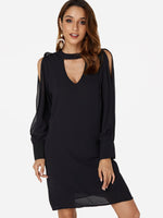 Wholesale Black Cold Shoulder Long Sleeve Chiffon Dresses