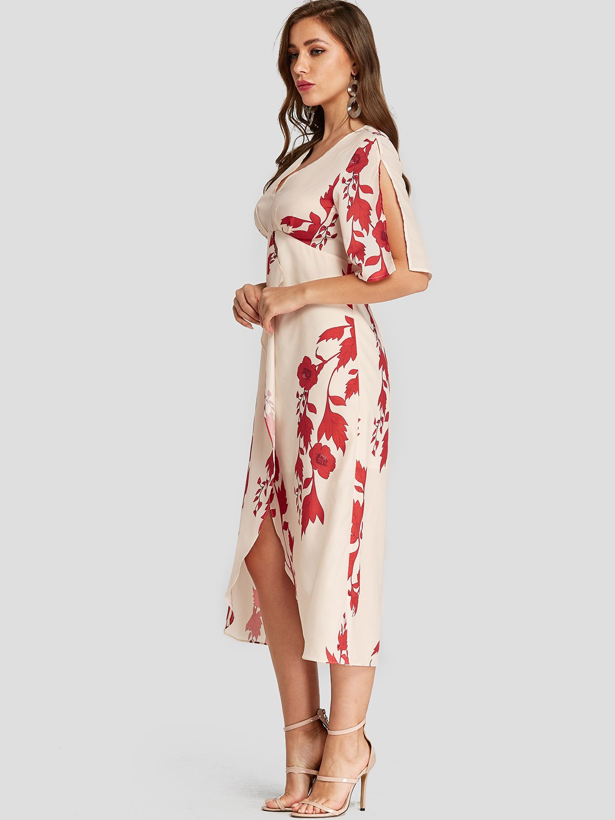 OEM Ladies Apricot Floral Dresses