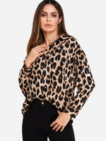 Wholesale Classic Collar Leopard Side Pockets Long Sleeve Blouses
