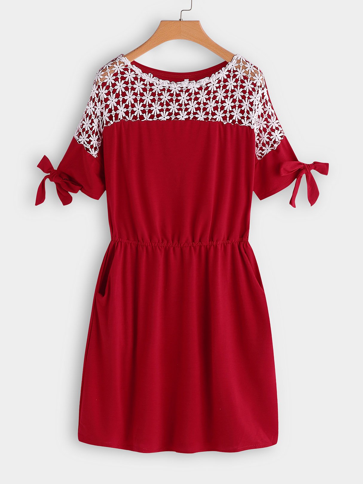 Wholesale Round Neck Short Sleeve Lace Red Casual Dresses