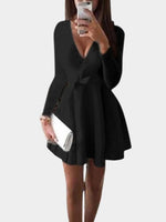 Wholesale Deep V-Neck Long Sleeve Plain Ruffle Hem Mini Dresses