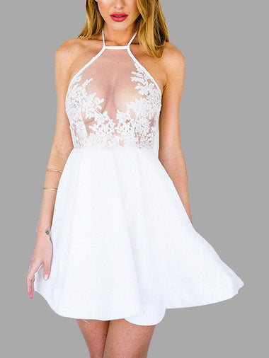Wholesale White Halter Sleeveless Embroidered Backless Sexy Dress