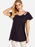 Wholesale Round Neck Plain Backless Hollow Short Sleeve Irregular Hem T-Shirts