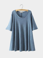 Wholesale Round Neck Half Sleeve Slit Hem Blue T-Shirts