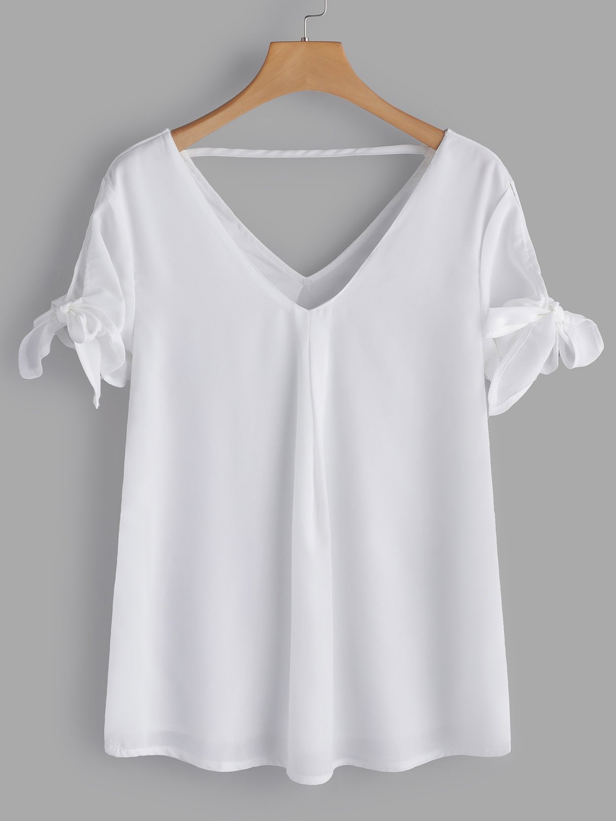 Wholesale V-Neck Backless Short Sleeve White T-Shirts