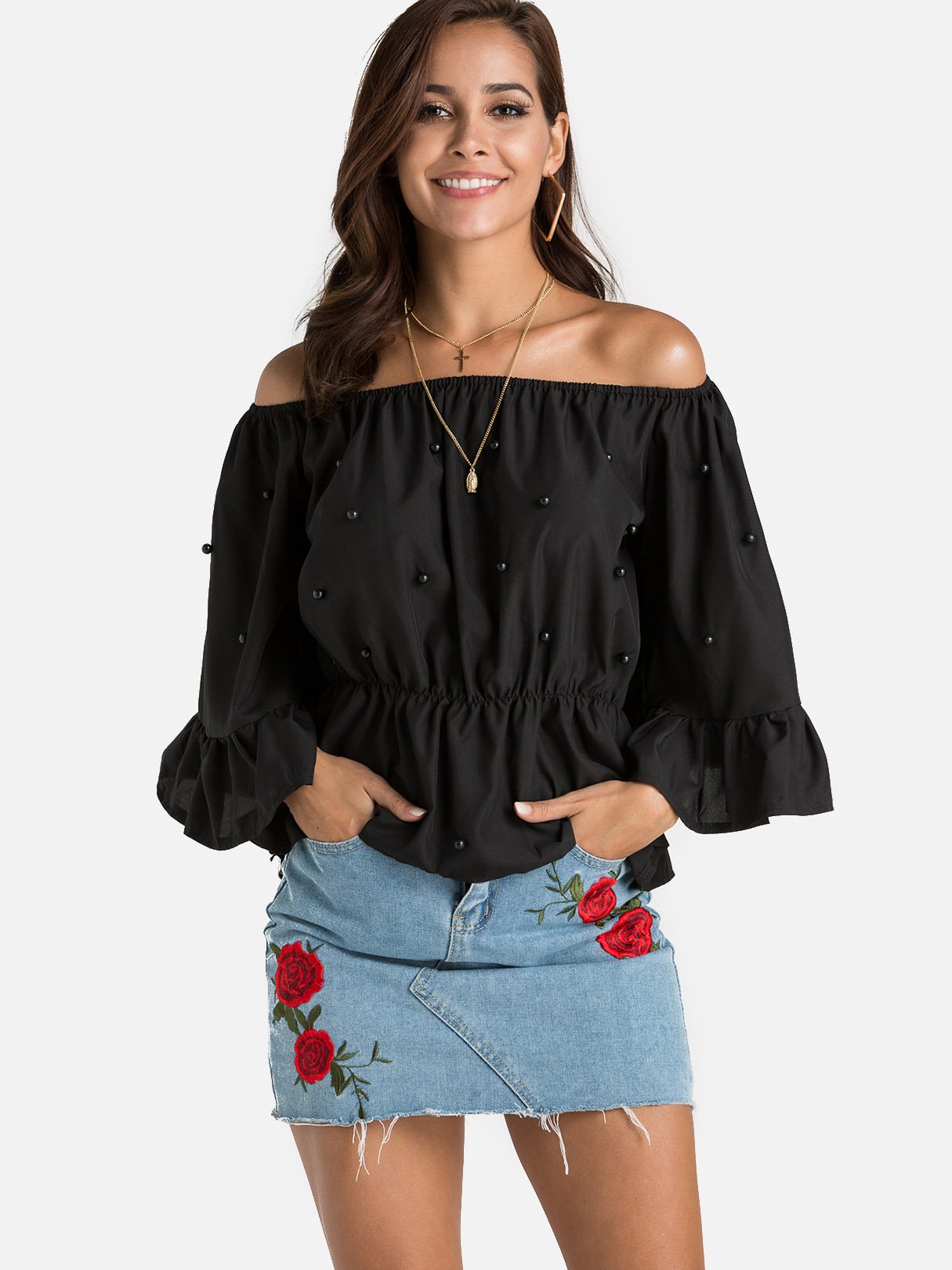 Wholesale Off The Shoulder Long Sleeve Black Top