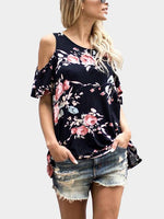 Wholesale Round Neck Floral Print Short Sleeve Tee