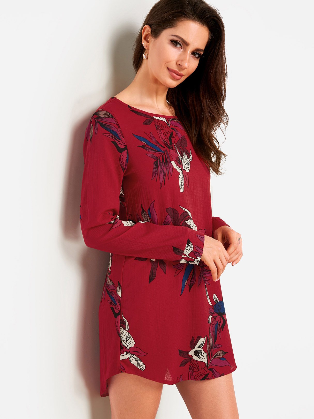 OEM Ladies Burgundy Floral Dresses