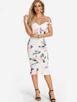 Wholesale White Off The Shoulder Floral Print Zip Back Dresses