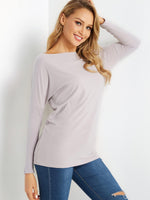 Wholesale Round Neck Long Sleeve Grey T-Shirt