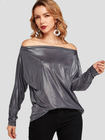 Wholesale Off The Shoulder Plain Long Sleeve Dark T-Shirts