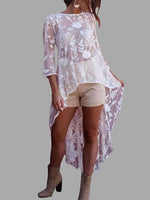 Wholesale White Long Sleeve Lace See Through High-Low Hem Dresses