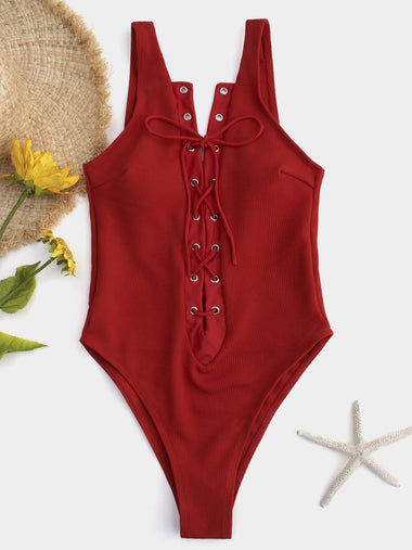 Wholesale Plain Backless Criss-Cross One-Pieces Swimwears
