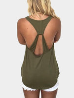 Wholesale Round Neck Backless Sleeveless Army Green Tank Top