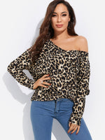 Wholesale V-Neck Leopard Long Sleeve T-Shirts