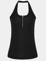 Wholesale Deep V-Neck Plain Zip Back Backless Sleeveless Black Camis