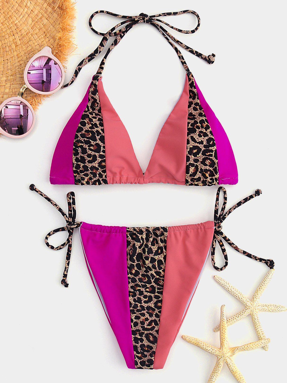 Wholesale Halter Leopard Tie-Up Bikini Set Swimwear