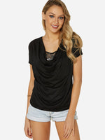 Wholesale V-Neck Sequins Embellished Short Sleeve Black T-Shirts