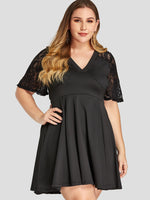 Wholesale V-Neck Lace Short Sleeve Black Plus Size Dress