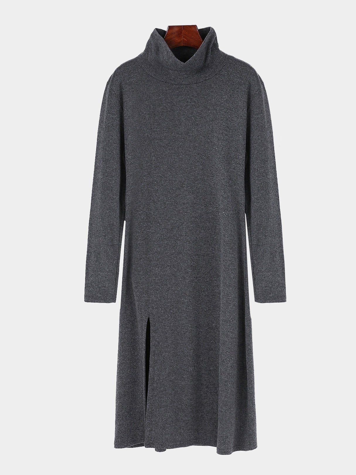 Wholesale Grey High Neck Long Sleeve Slit Hem Casual Dresses